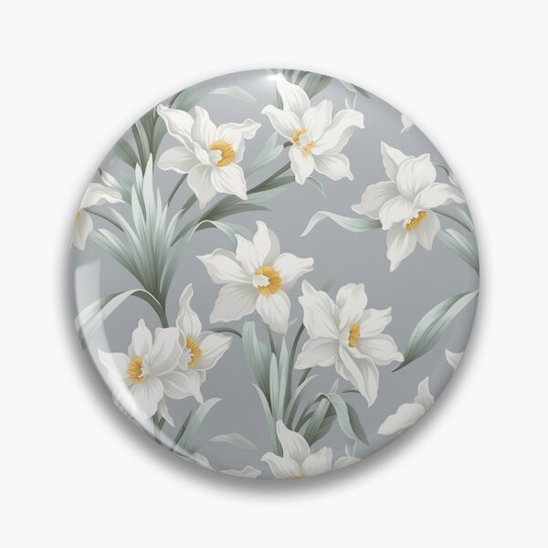 Item preview, White Daffodil Pattern on Gray Background 3 designed and sold by ArtfulAda.