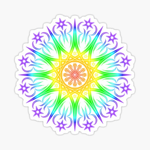Rainbow Stars and Leaves Mandala Sticker