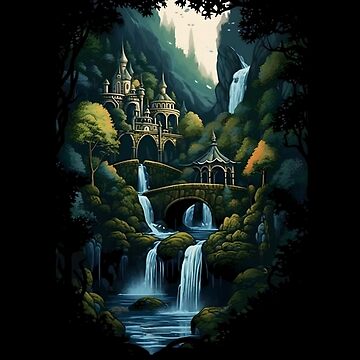 The Last Homely House - Waterfall - Fantasy - Lord Of The Rings - Sticker