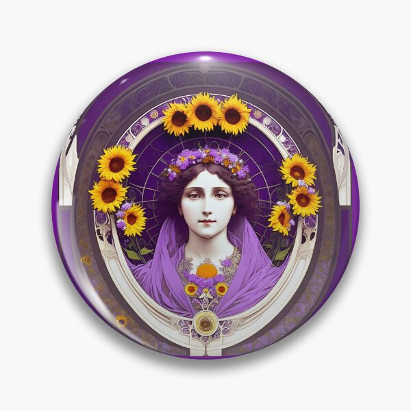 Item preview, Lavander and sunflower dreams - art deco purple lady with flowers designed and sold by Earth Nature Creations.