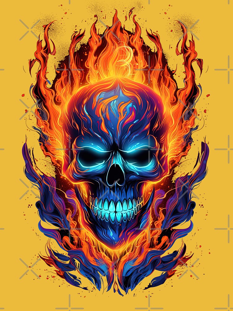 Flaming Skull Red Orange & Blue Cool Skeleton Skull Graphic Pullover Hoodie  for Sale by SpookshowDesign