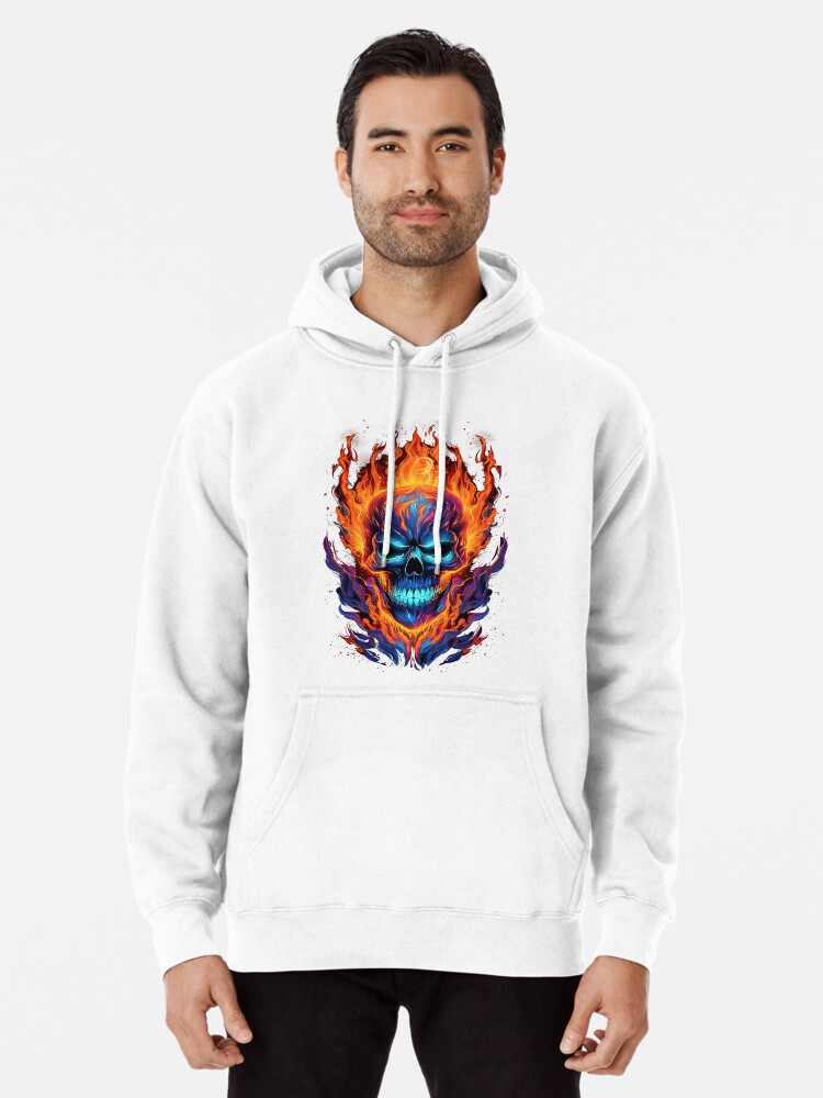 Flaming Skull Red Orange Blue Cool Skeleton Skull Graphic