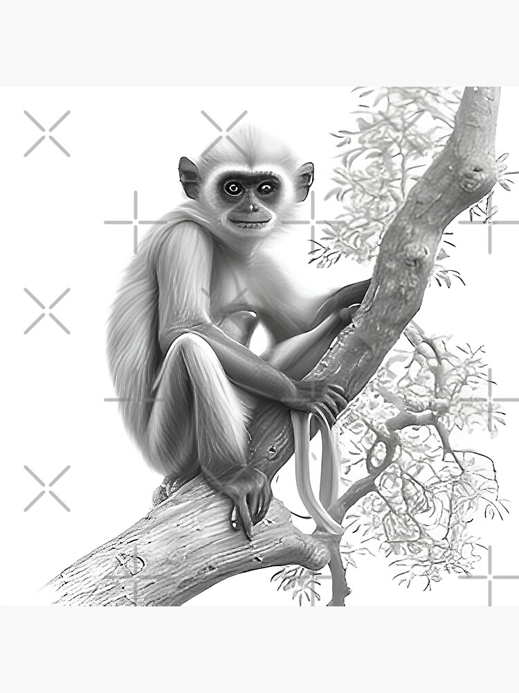 Impressionistic Realistic Blackwork Style of a Cute Monkey on White  Background 29971370 Stock Photo at Vecteezy