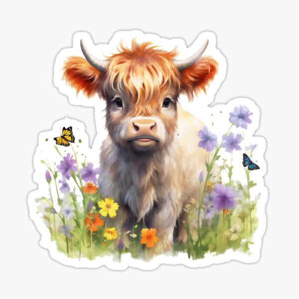 Vista previa del artículo con la obra «Vaca bebé de las Tierras Altas de pelo largo», diseñado y vendido por DigiRendezvous.