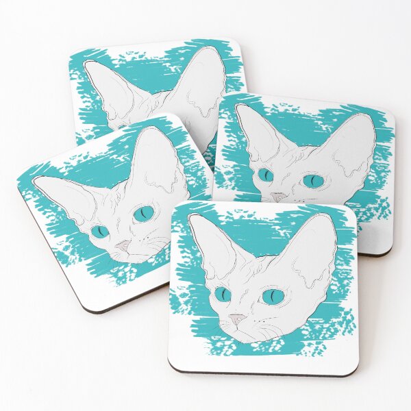 Artikelvorschau, Katze Devon Rex weiß blau Vintage entworfen und verkauft von hemp3x.