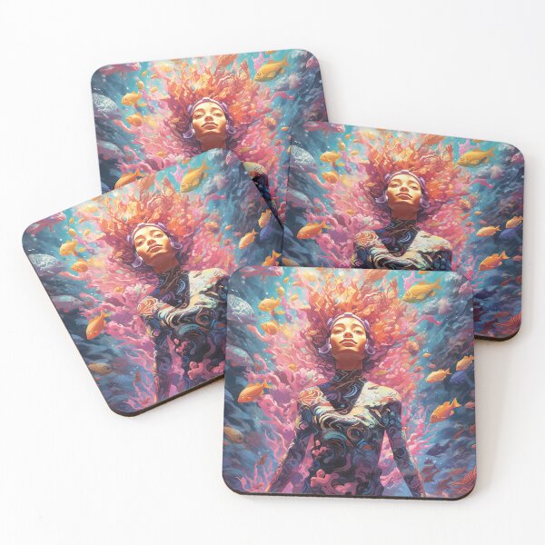 Item preview, Woman diving coral reef designed and sold by AquarelleAvenue.