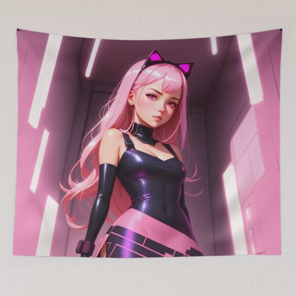 Item preview, Futuristic Cyberpunk Anime Girl with Pink Hair designed and sold by pinimgart.