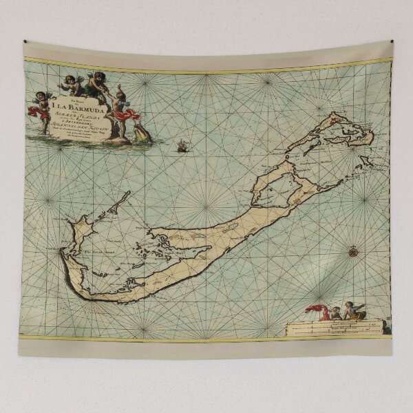 Item preview, Vintage Bermuda Map (1682) Old Bermudian Atlas designed and sold by BravuraMedia.