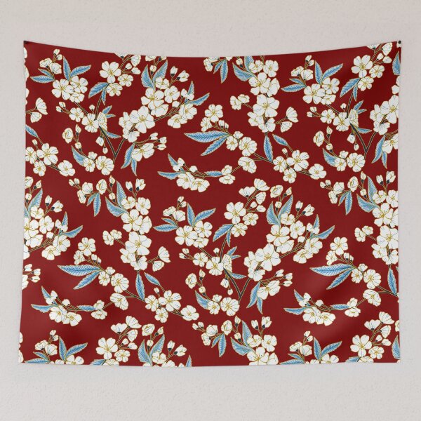 Item preview, White Blossom Garden - Oriental Red and Blue designed and sold by TigaTiga.