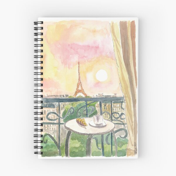 Artikelvorschau, Paris, Frankreich, Balkonblick mit Croissant und Kaffee entworfen und verkauft von artshop77.