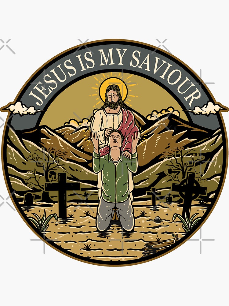 Thumbnail 3 of 3, Sticker, Jesus Is My Saviour - Male Edition designed and sold by ChristlikeMerch.