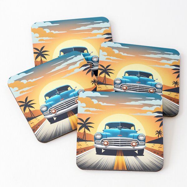 Artikelvorschau, Retro-Auto fährt vor einem Sonnenuntergang entworfen und verkauft von toonydesigns.