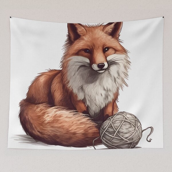 Item preview, Hand Drawn Fox with Ball of Yarn designed and sold by cy312.
