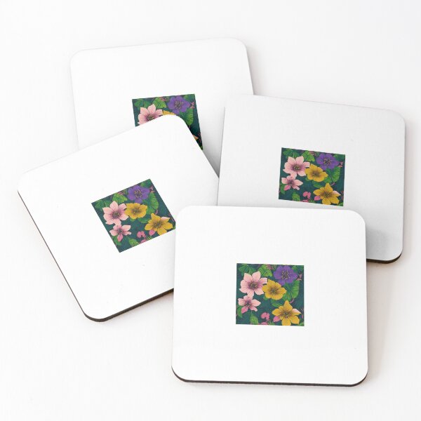 Item preview, pink and yellow  flower  on a black  background pattern designed and sold by jkrphoto.