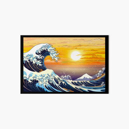 Waves Bath Mat Cartoon Japanese Big Waves Turtle Scenery Print