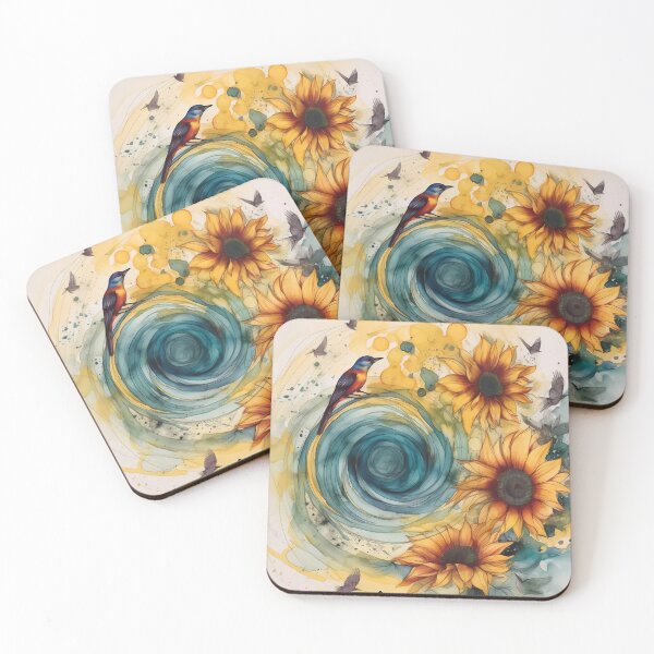 Item preview, Sunflower and bird watercolor  designed and sold by ZombiOctopi.