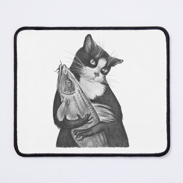 Item preview, Black Cat with Fish. Pencil drawing. designed and sold by DziubaVlad.