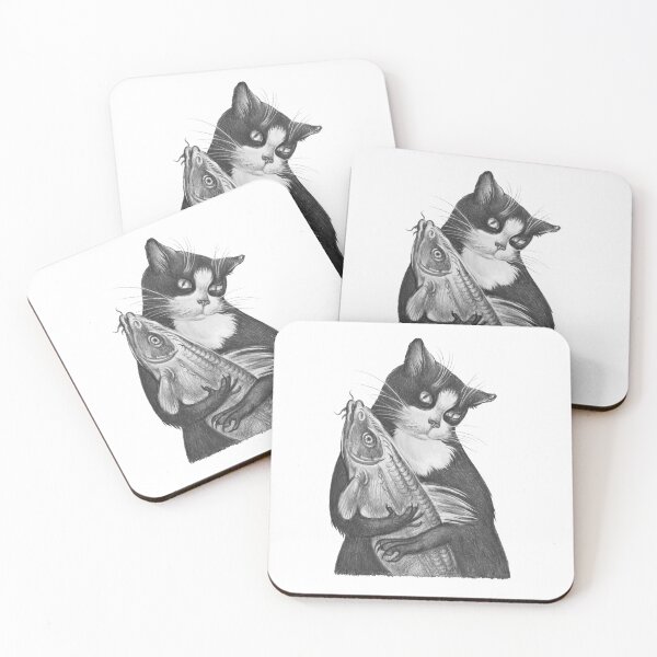 Item preview, Black Cat with Fish. Pencil drawing. designed and sold by DziubaVlad.