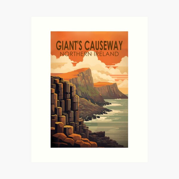 Item preview, Giants Causeway Northern Ireland Travel Art Vintage designed and sold by KrisSidDesigns.