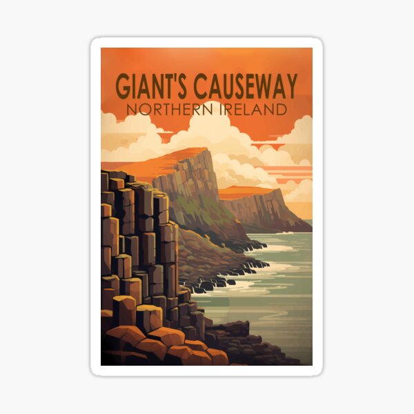 Item preview, Giants Causeway Northern Ireland Travel Art Vintage designed and sold by KrisSidDesigns.