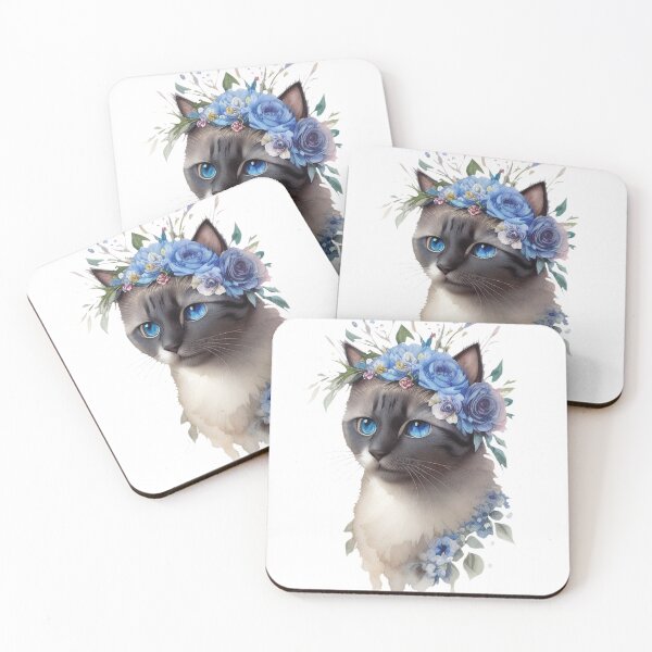 Item preview, Cat with blue flower wreath designed and sold by Harmonysens.