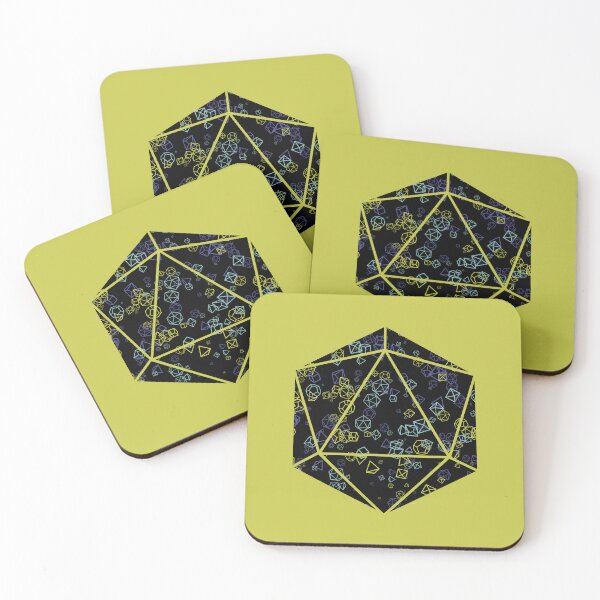 Item preview, Yellow D20 Dice Hoard - Black background with yellow, slate grey and navy blue dice designed and sold by AvengingSassy.