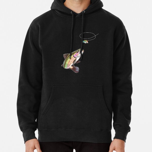 Trout Fly Fishing - Trout Biting A Fly Lure Adventure - Redbubble Fishing Pullover Hoodie
