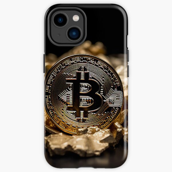 Cryptocurrency golden bitcoin among gold nuggets close-up on a dark background iPhone Tough Case