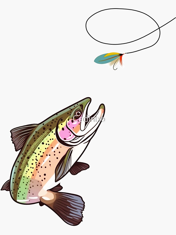 Trout Fly Fishing - Trout Biting a Fly Lure Adventure Sticker for