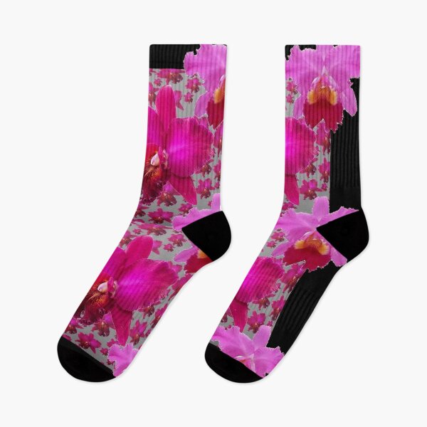 Item preview, FUCHSIA PINK TROPICAL ORCHID FLOWERS BLACK ART designed and sold by sharlesart.
