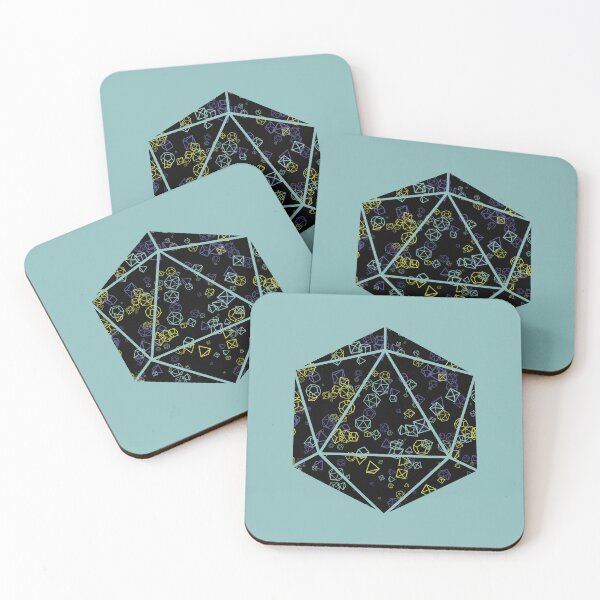 Item preview, Slate Grey D20 Dice Hoard - Black background with yellow, slate grey and navy blue dice designed and sold by AvengingSassy.