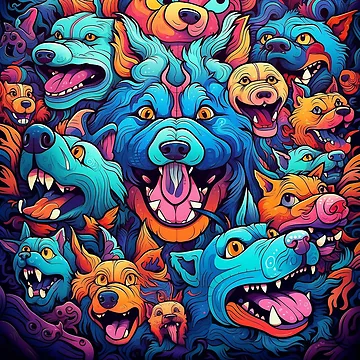 Artwork thumbnail, Abstract Graffiti Dogs Pattern by Desfix