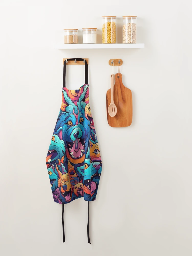 Thumbnail 4 of 6, Apron, Abstract Graffiti Dogs Pattern designed and sold by Desfix.