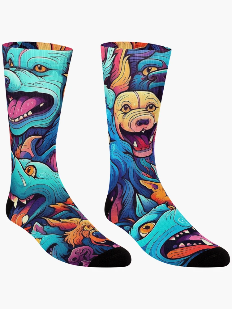 Thumbnail 3 of 5, Socks, Abstract Graffiti Dogs Pattern designed and sold by Desfix.
