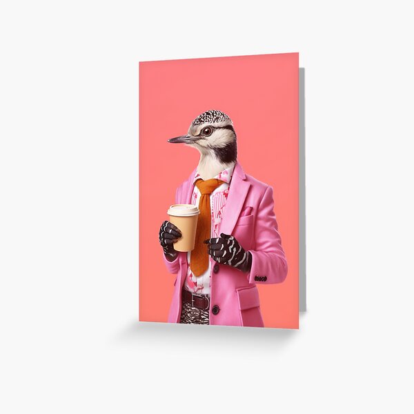 A beautiful bird drinking coffee Greeting Card
