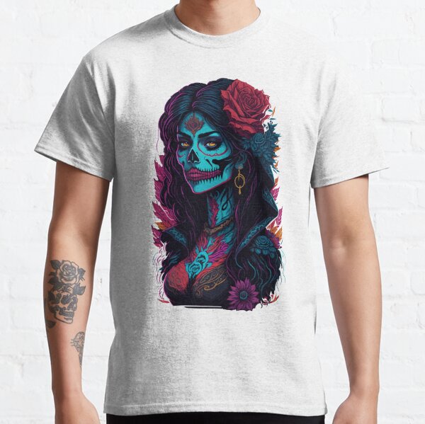 Camiseta Preta Masculina Caveira Mexicana Catrina Diamante