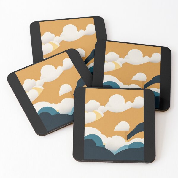 Item preview, Clouds in orange sky | geometric clouds designed and sold by Phoenix-Textile.