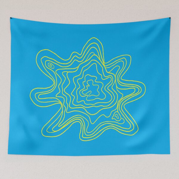 Item preview, Trippy Topographic Wavy Contour Fluid Line Art Yellow on Blue designed and sold by Ciara Shortall.