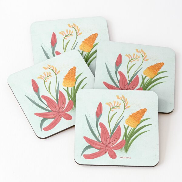Item preview, Kangaroo paw • Kaffir lily • Kniphobia with mint background designed and sold by ohmimii.