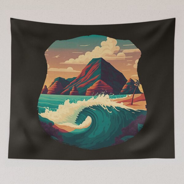 Item preview, Hawaii, Ocean, beach, volcano amazing landscape illustration designed and sold by Brewyart Creative Design.