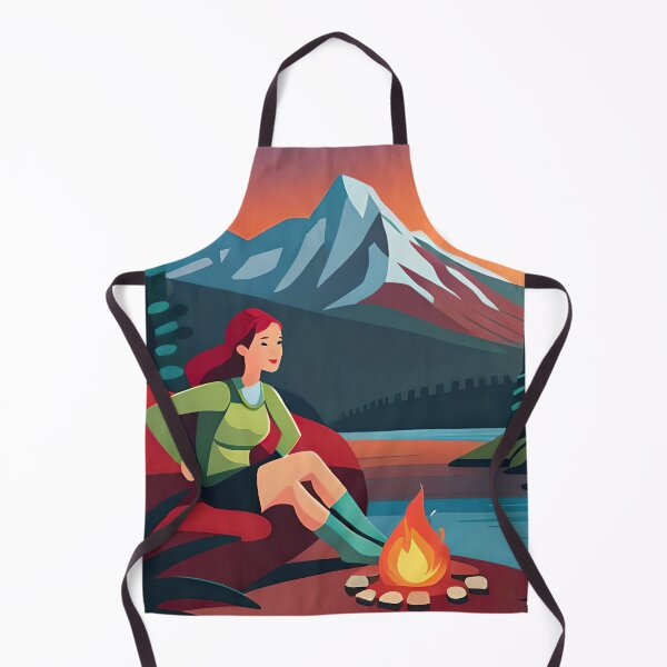 Item preview, Cozy Campfire Serenity: Cartoon Woman at Mountain Lake designed and sold by PoxShops.