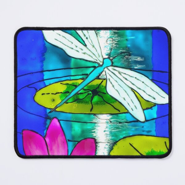 Item preview, Dragonfly hovering over pink lily pad flower designed and sold by RockPaperArt.