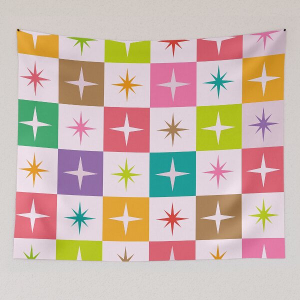 Item preview, Colorful Checkered Atomic Starbursts Pattern designed and sold by Yasminepatterns .