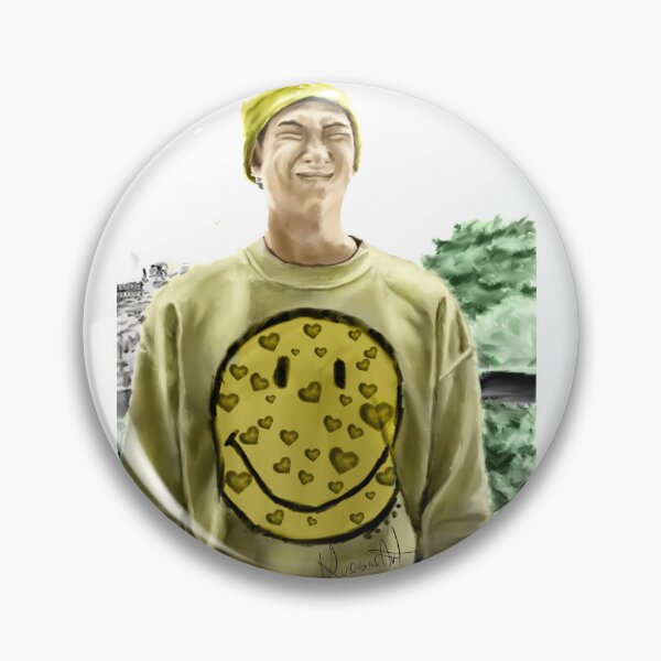 Item preview, Namjoon RM BTS fanart kpop portrait yellow happy smile designed and sold by Krasiaart.