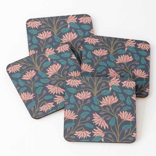 Item preview, VICTORIANA Modern Victorian Dark Moody Floral Botanical Pattern in Coral Teal Purple Brown on Midnight Blue - UnBlink Studio by Jackie Tahara designed and sold by Jackie Tahara of UnBlink Studio.