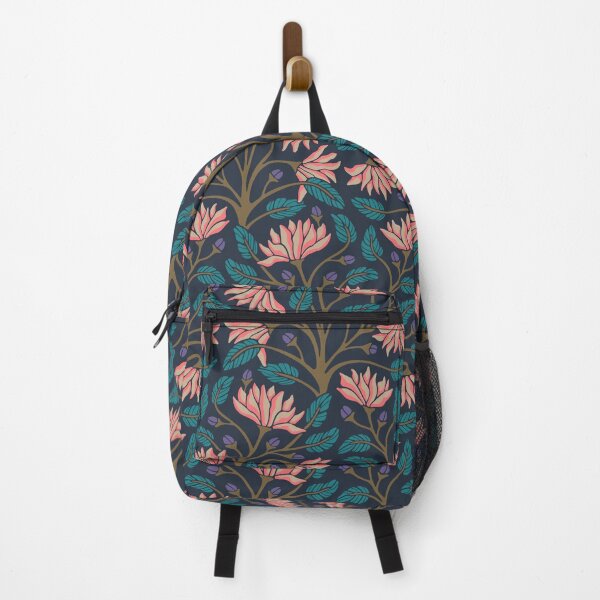 Item preview, VICTORIANA Modern Victorian Dark Moody Floral Botanical Pattern in Coral Teal Purple Brown on Midnight Blue - UnBlink Studio by Jackie Tahara designed and sold by Jackie Tahara of UnBlink Studio.