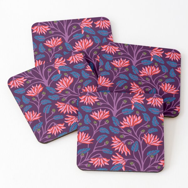 Item preview, VICTORIANA Modern Victorian Bright Antique Floral Botanical Pattern in Fuchsia Hot Pink Red Purple Green Blue on Dark Aubergine Purple - UnBlink Studio by Jackie Tahara designed and sold by Jackie Tahara of UnBlink Studio.