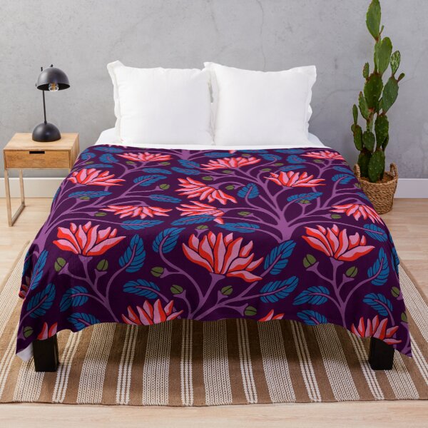 Item preview, VICTORIANA Modern Victorian Bright Antique Floral Botanical Pattern in Fuchsia Hot Pink Red Purple Green Blue on Dark Aubergine Purple - UnBlink Studio by Jackie Tahara designed and sold by Jackie Tahara of UnBlink Studio.
