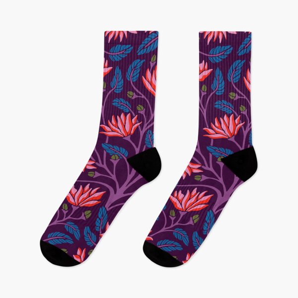 Item preview, VICTORIANA Modern Victorian Bright Antique Floral Botanical Pattern in Fuchsia Hot Pink Red Purple Green Blue on Dark Aubergine Purple - UnBlink Studio by Jackie Tahara designed and sold by Jackie Tahara of UnBlink Studio.