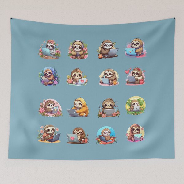 Item preview, Cute Sloths with Cool Laptops **Choose Large Stickers Pack or Magnets!** designed and sold by AdiRemba.